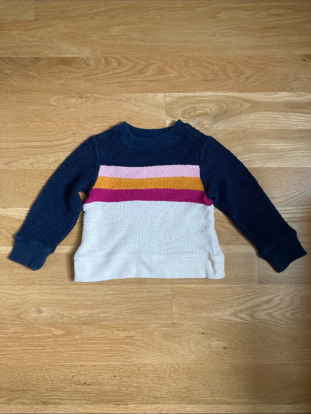 Faherty Navy, White & Pink Striped Kids Crewneck Sweatshirt 3T